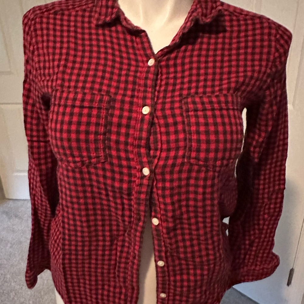 Red and Black Plaid Button-Up Shirt